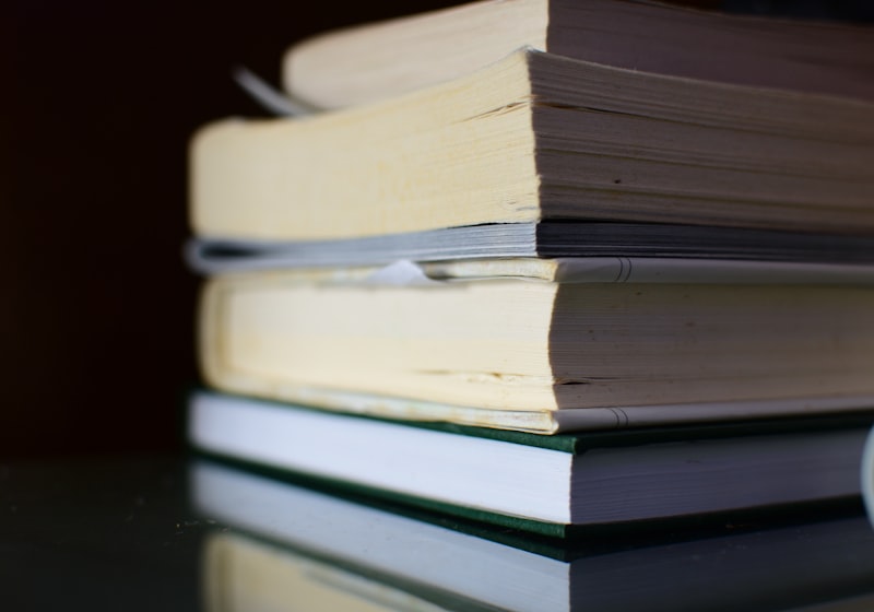 A stack of books seen from the side