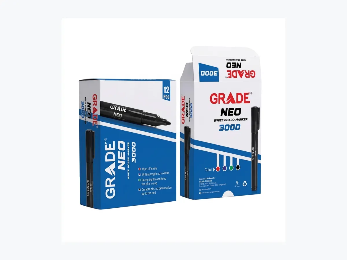 Neo 3000 whiteboard markers in the blue retail box